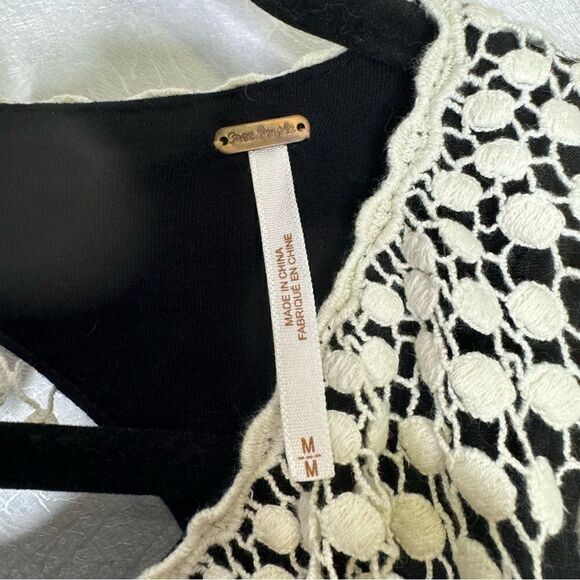 Free People Waffle Knit Crochet Collar Little Black Dress M - Picture 4 of 5